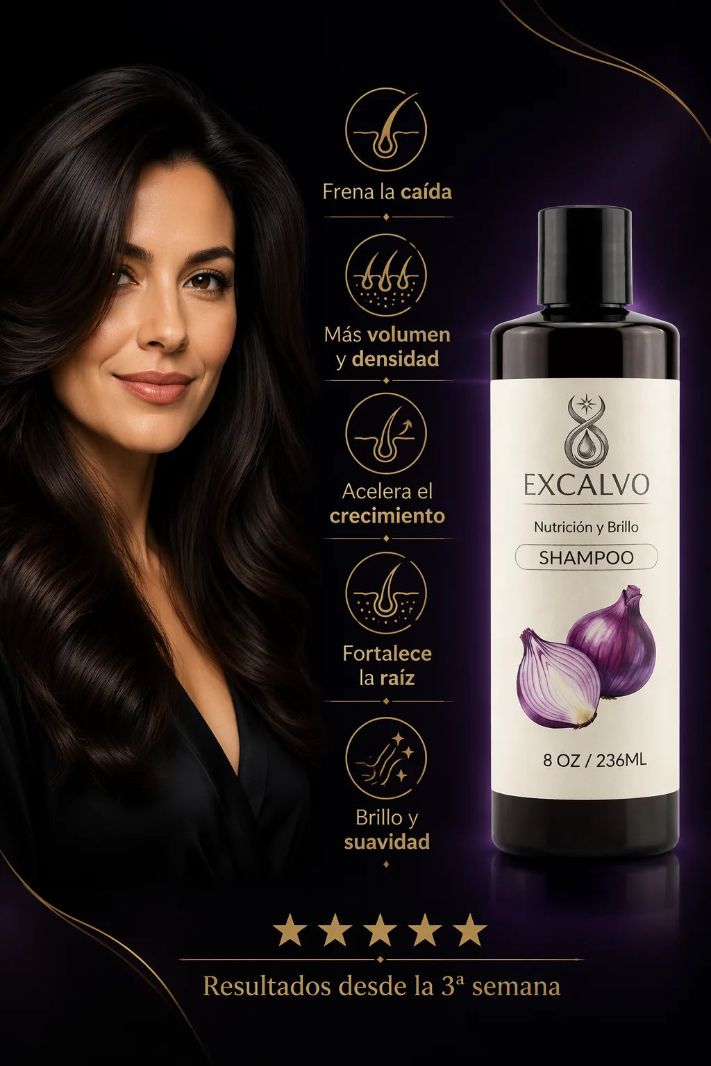 Shampoo Excalvo Mujeres 2x1 — Frena la Caída y Recupera tu Cabello