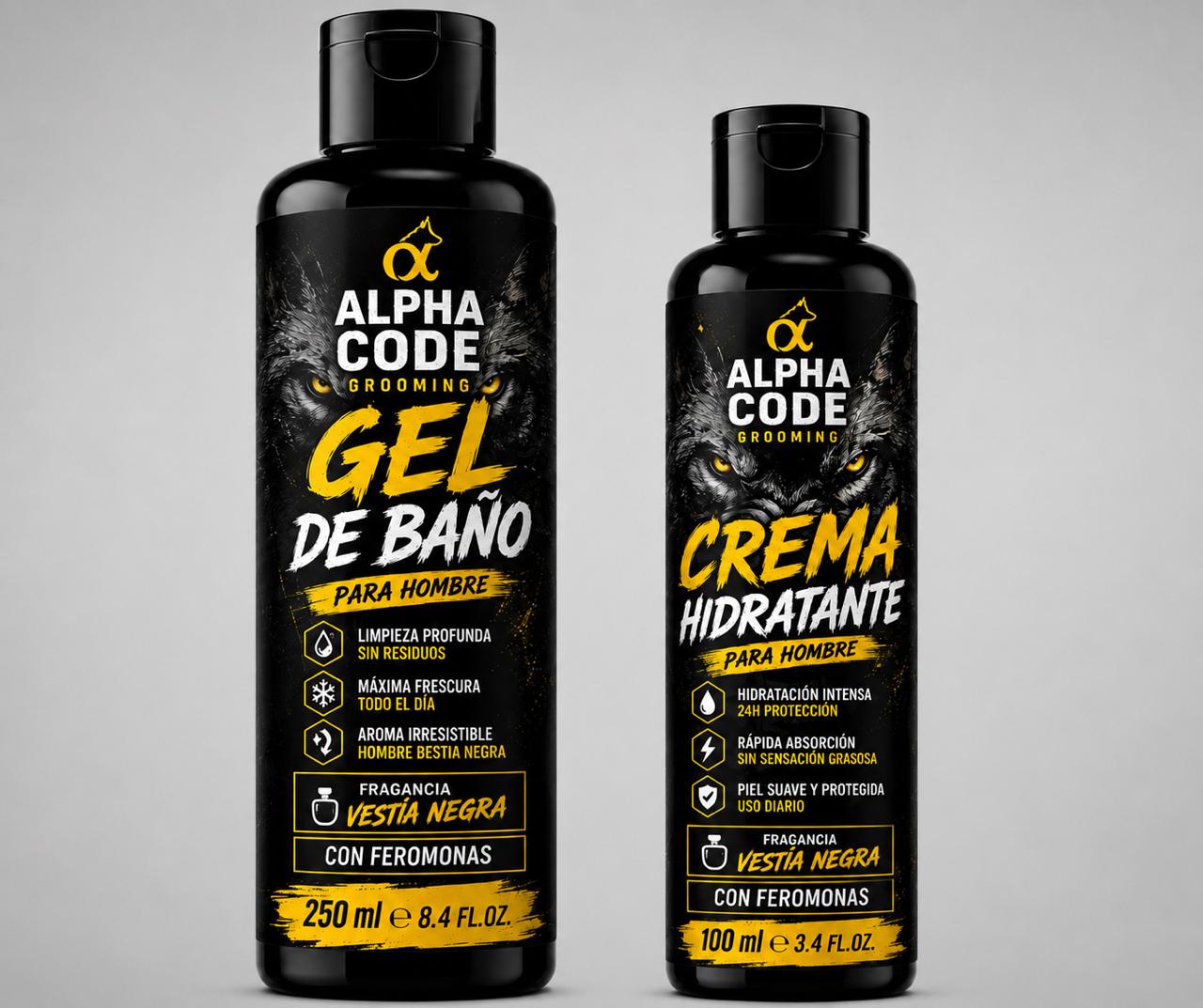 ALPHA CODE GROOMING — SET Hombre (Gel de Baño + Crema Hidratante) con Feromonas v5