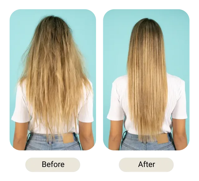 Antes y después: melena encrespada frente a melena lisa y con brillo