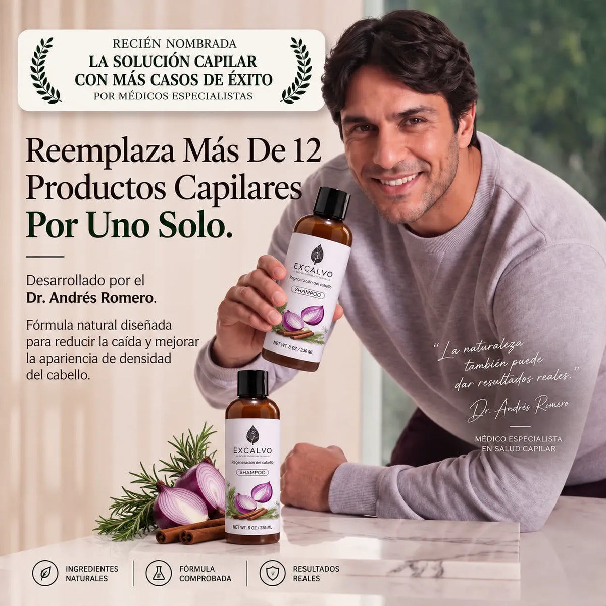 EXCALVO reemplaza más de 12 productos capilares por uno solo