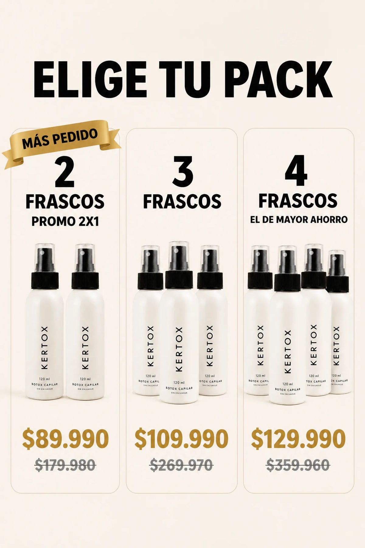 Packs: 2 frascos 2X1, 3 frascos y 4 frascos con el mayor ahorro